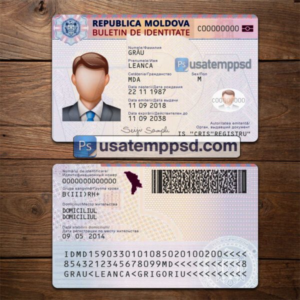 Editable Moldova ID Card template psd download