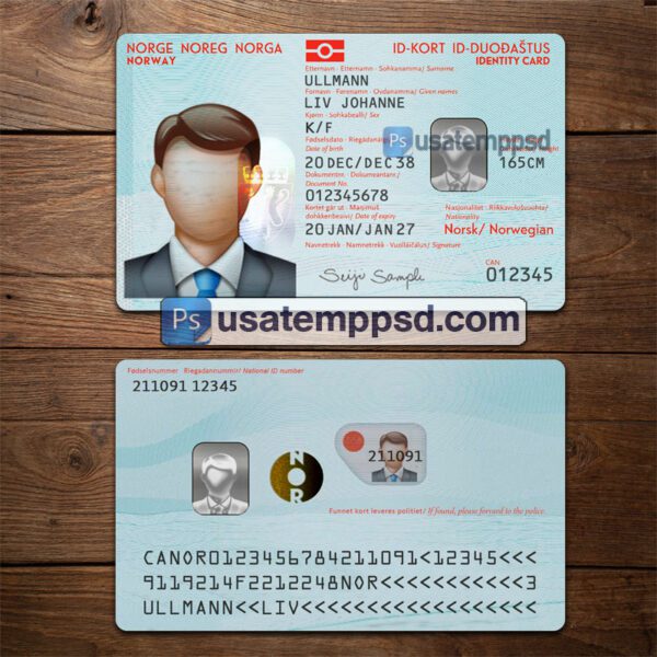 Editable Norway ID Card template psd download