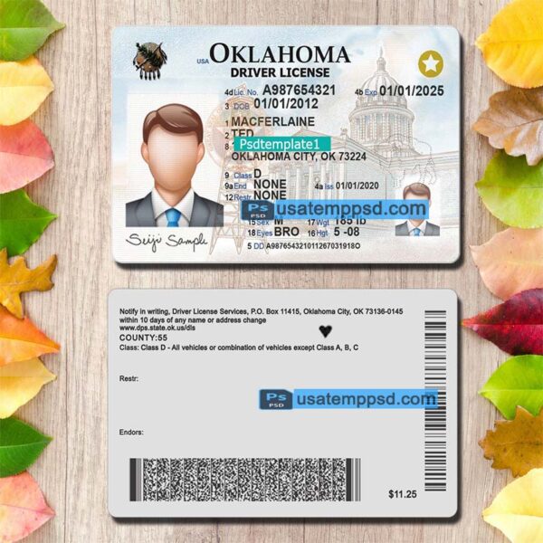 Editable Oklahoma driving license template psd download New