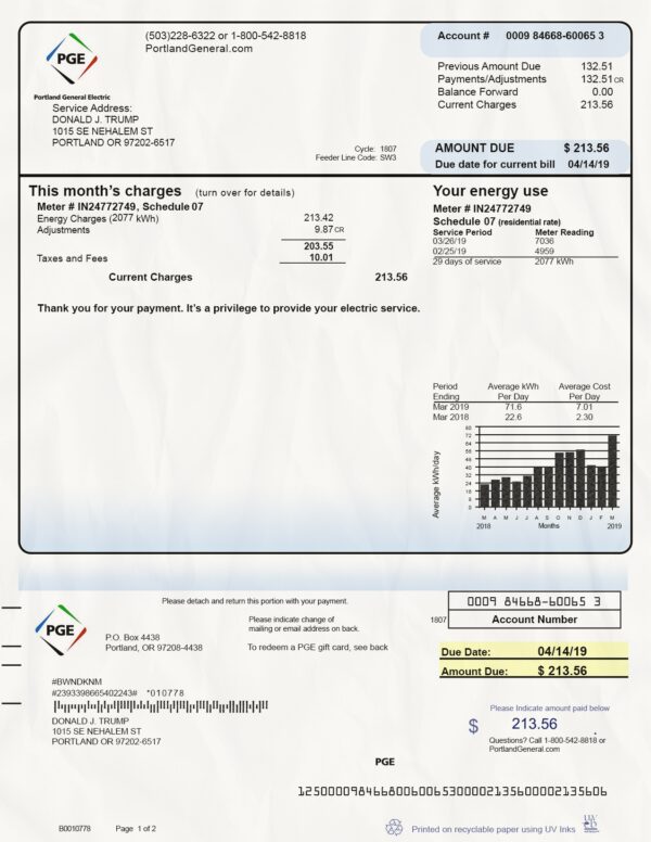 Oregon Utility Bill psd Template: Oregon Proof of address psd template