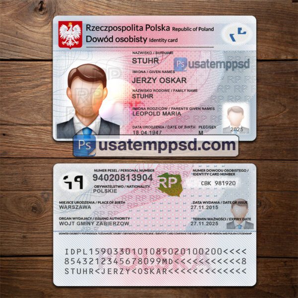 Editable Poland ID Card template psd download