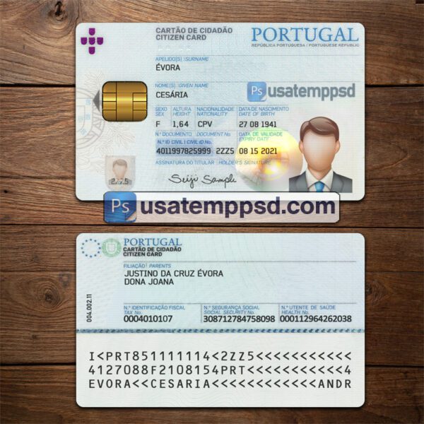 Editable Portugal ID Card template psd download