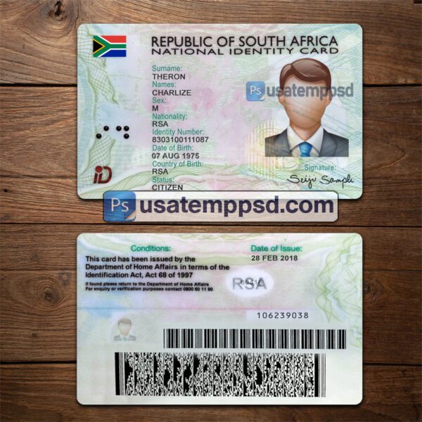 Editable South Africa ID Card template psd download