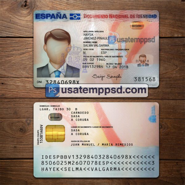 Editable Spain ID Card template psd download V1