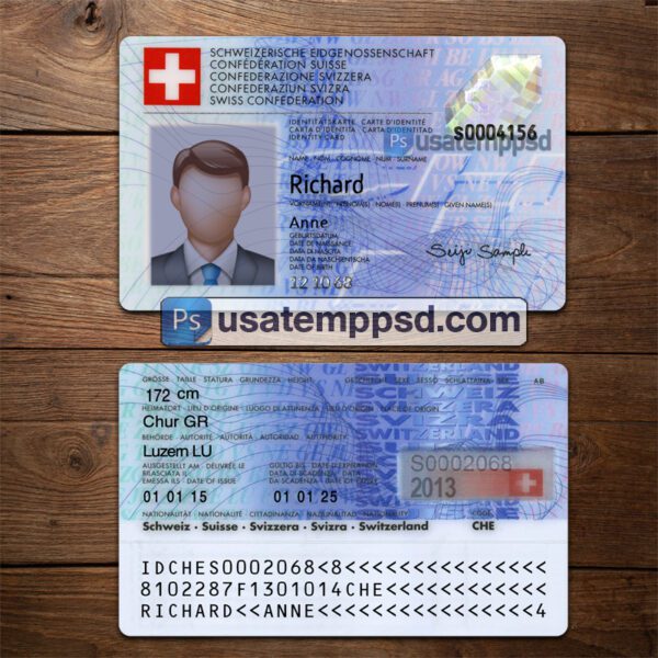 Editable Switzerland ID Card template psd download