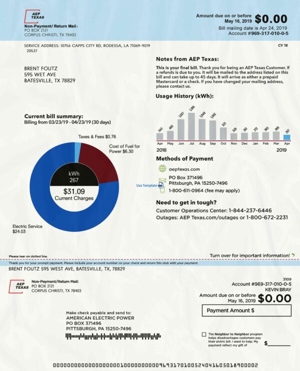 Texas Utility Bill psd Template: Texas Proof of address psd template