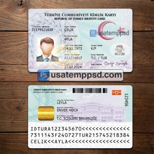 Editable Turkey ID Card template psd download