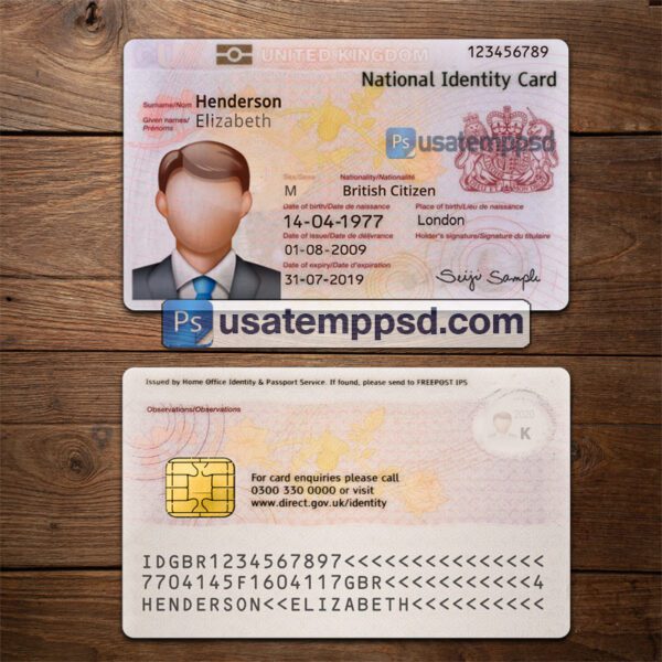 Editable UK ID Card template psd download