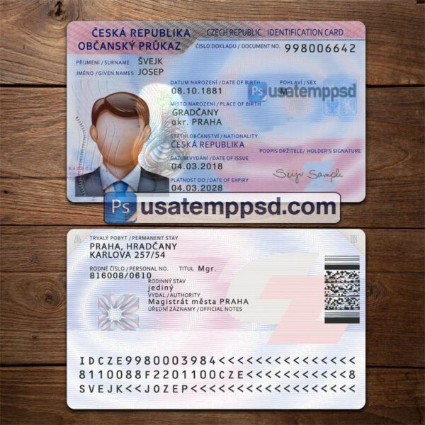 Editable Czech Republic ID Card template psd download