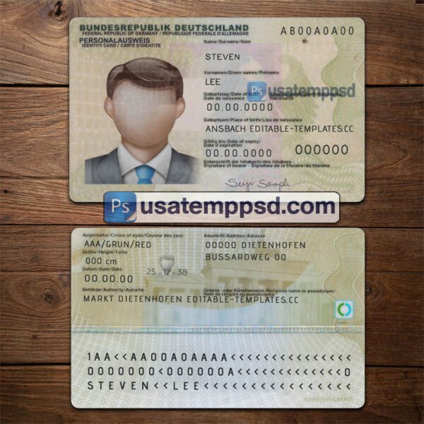 Editable Germany ID Card template psd download V1