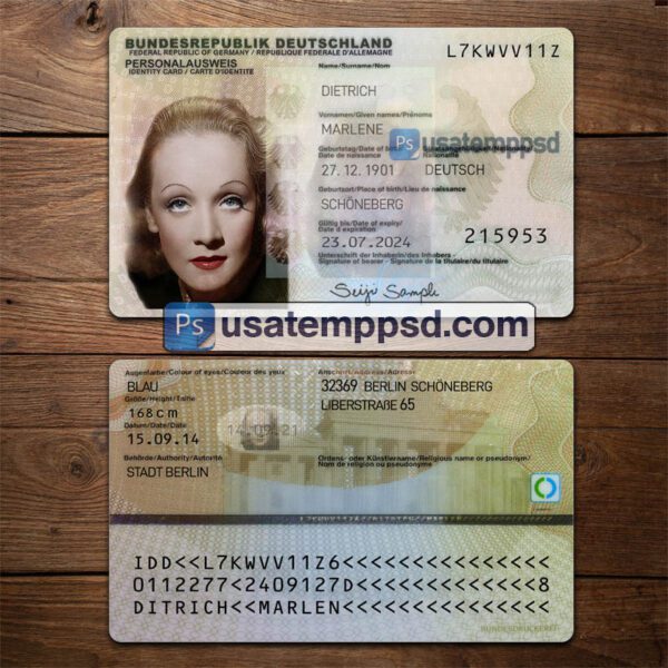 Editable Germany ID Card template psd download V2