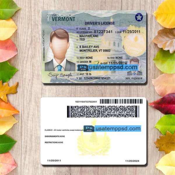 Editable Vermont driving license template psd download (New)