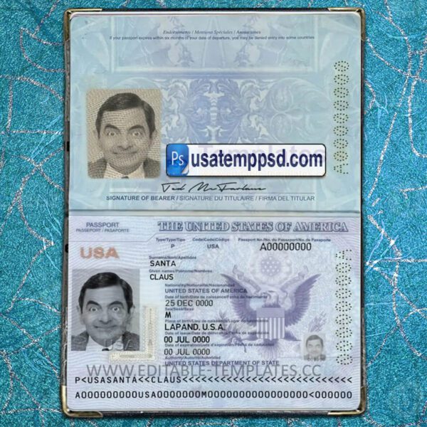 Editable US Passport template psd download (Update version)